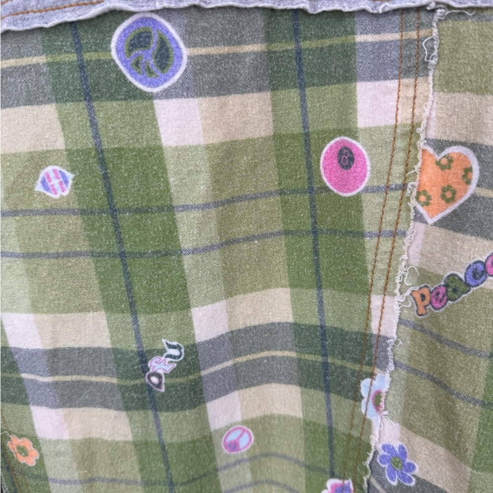 Urban Outfitters Out From Under green patchwork button-up shirt shacket jacket S - Picture 14 of 16
